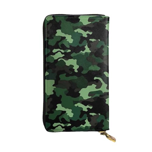 MKNAZ Grüne Tarnung bedruckte lange Geldbörse für Männer Frauen Leder Kartenhalter Geldbörse mit 12 Kartenfächern, Schwarz , Einheitsgröße, Modern von MKNAZ