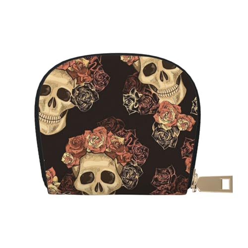 MKNAZ Grüne Tiere bedruckte Leder Kreditkartenetui Brieftasche für Männer Frauen | Kartenetui Organizer Tasche mit Reißverschluss, Rose Skull, Einheitsgröße, Kartenhalter von MKNAZ