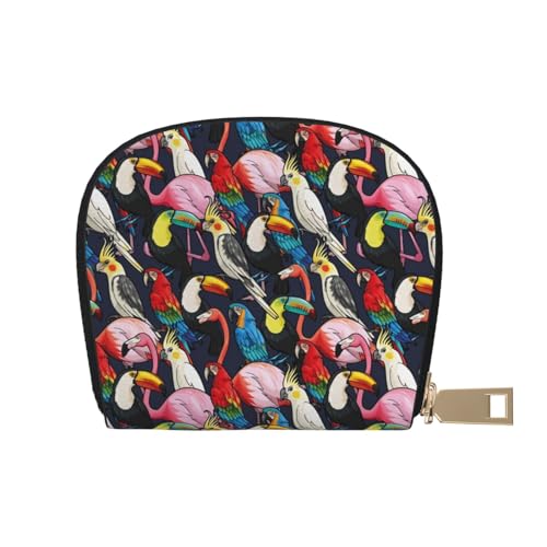 MKNAZ Grüne Tiere bedruckte Leder Kreditkartenetui Brieftasche für Männer Frauen | Kartenetui Organizer Tasche mit Reißverschluss, Tropischer wilder Flamingo, Einheitsgröße, Kartenhalter von MKNAZ