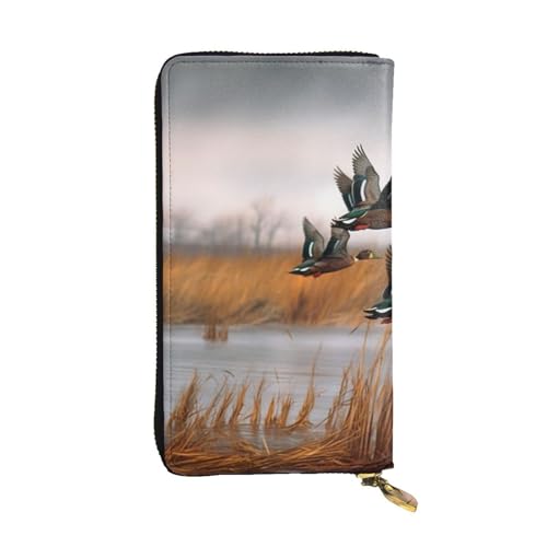MKNAZ Jagd fliegende wilde Ente 3 bedruckte lange Geldbörse für Männer Frauen Leder Kartenhalter Geldbörse mit 12 Kartenfächern, Schwarz , Einheitsgröße, Modern von MKNAZ