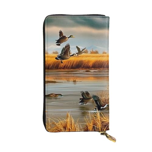 MKNAZ Jagd fliegende wilde Ente 5 bedruckte lange Geldbörse für Männer Frauen Leder Kartenhalter Geldbörse mit 12 Kartenfächern, Schwarz , Einheitsgröße, Modern von MKNAZ