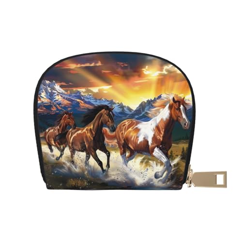 MKNAZ Kartenetui aus bedrucktem Leder, Motiv: Laufpferde, für Herren und Damen, Kartenetui, Organizer-Tasche mit Reißverschluss, weiß, Einheitsgröße, Modern von MKNAZ