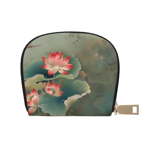 MKNAZ Kartenetui mit Lotusblume und Libelle, bedrucktes Leder, Kartenetui mit Reißverschluss, weiß, Einheitsgröße, Modern von MKNAZ