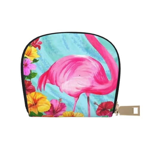 MKNAZ Kreditkartenetui aus Leder mit Blumendruck, für Männer und Frauen, Kartenetui, Organizer-Tasche mit Reißverschluss, Flamingo Blumen, Einheitsgröße, Kartenhalter von MKNAZ