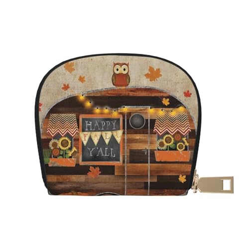 MKNAZ Kreditkartenetui aus Leder mit Blumendruck, für Männer und Frauen, Kartenetui, Organizer-Tasche mit Reißverschluss, Happy Fall Camper, Einheitsgröße, Kartenhalter von MKNAZ