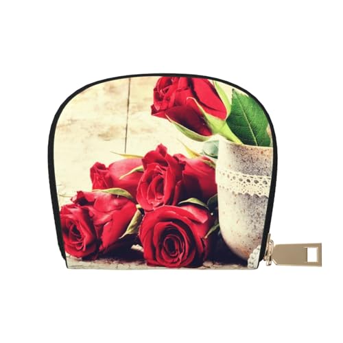 MKNAZ Kreditkartenetui aus Leder mit rosa Kirschblütenmuster für Männer und Frauen, Kartenetui, Organizer-Tasche mit Reißverschluss, Rosen Rosen, Einheitsgröße, Kartenhalter von MKNAZ