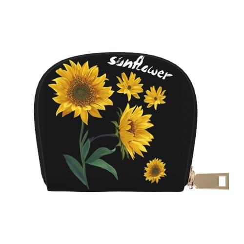 MKNAZ Kreditkartenetui aus Leder mit rosa Kirschblütenmuster für Männer und Frauen, Kartenetui, Organizer-Tasche mit Reißverschluss, Sonnenblume Hintergrund schwarz, Einheitsgröße, Kartenhalter von MKNAZ