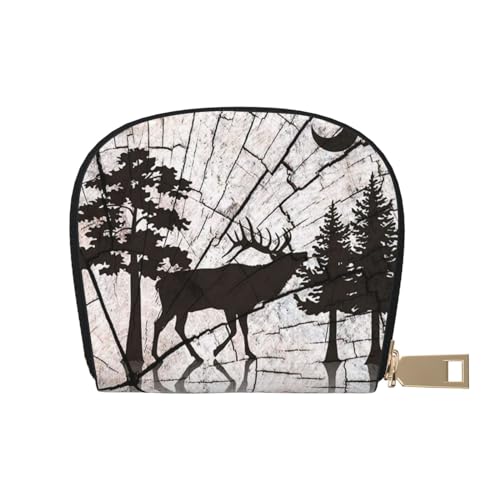 MKNAZ Kreditkartenetui aus Leder mit rosa Kirschblütenmuster für Männer und Frauen, Kartenetui, Organizer-Tasche mit Reißverschluss, Wild Elk Black Stripe, Einheitsgröße, Kartenhalter von MKNAZ