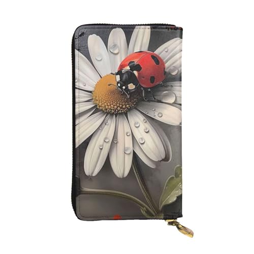 MKNAZ Ladybug Print Printed Long Wallet for Men Women Leather Card Holder Purse with 12 Card Slots, Schwarz , Einheitsgröße, Modern von MKNAZ