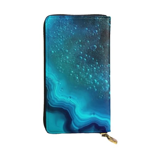 MKNAZ Lange Geldbörse für Herren und Damen, Leder, mit 12 Kartenfächern, Aquablau, Türkis, bedruckt, Schwarz , Einheitsgröße, Modern von MKNAZ