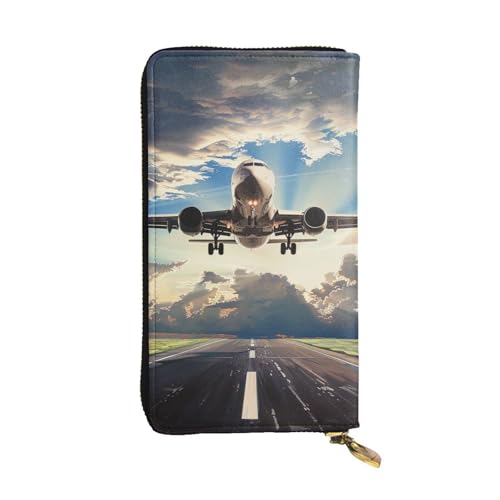 MKNAZ Langes Portemonnaie mit Flugzeugdruck, für Damen und Herren, Leder, Kartenhalter, Geldbörse mit 12 Kartenfächern, Schwarz , Einheitsgröße, Modern von MKNAZ