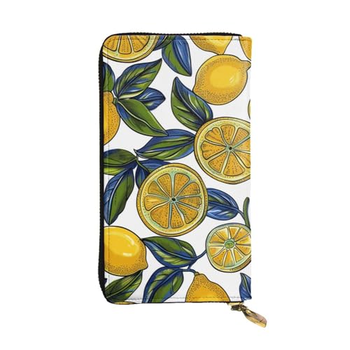 MKNAZ Lemon Fruit Pattern Printed Long Wallet for Men Women Leather Card Holder Purse with 12 Card Slots, Schwarz , Einheitsgröße, Modern von MKNAZ