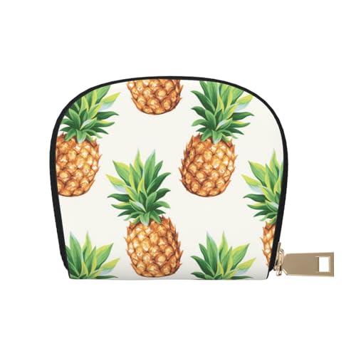 MKNAZ London bedrucktes Kreditkartenetui aus Leder für Männer und Frauen, Kartenetui, Organizer-Tasche mit Reißverschluss, Ananas, Einheitsgröße, Kartenhalter von MKNAZ