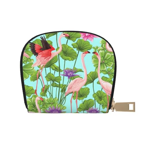 MKNAZ Lotusblume bedrucktes Leder Kreditkartenetui Brieftasche für Männer Frauen | Kartenetui Organizer Tasche mit Reißverschluss, Flamingo Love Flowers, Einheitsgröße, Kartenhalter von MKNAZ