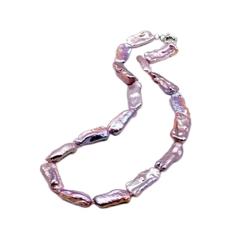 MKNAZ Mode-Accessoires Bezaubernde lila Halskette, natürliche lila Barockperlen, rechteckig, leuchtende Farben, Damen-Perlenkette erfüllen (Color : 45cm, Size : 2400mAh-pink) von MKNAZ