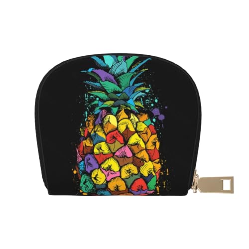 MKNAZ Mond bedruckte Leder Kreditkartenetui Brieftasche für Männer Frauen | Kartenetui Organizer Tasche mit Reißverschluss, Bunte Ananas, Einheitsgröße, Kartenhalter von MKNAZ