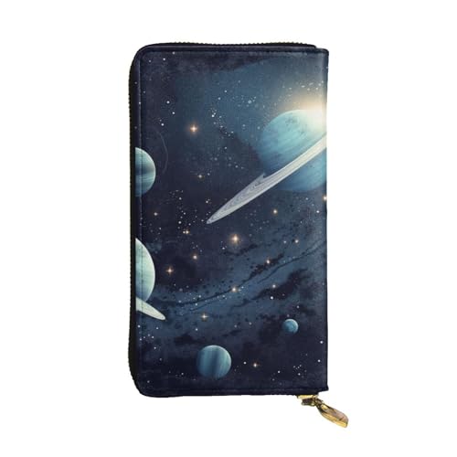 MKNAZ Moon Stars and Planets Printed Long Wallet for Men Women Leather Card Holder Purse with 12 Card Slots, Schwarz , Einheitsgröße, Modern von MKNAZ