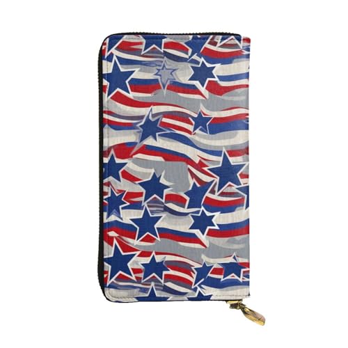 MKNAZ Patriotic Stars Strips Independence Day Printed Long Wallet for Men Women Leather Card Holder Purse with 12 Card Slots, Schwarz , Einheitsgröße, Modern von MKNAZ