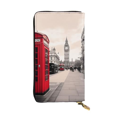 MKNAZ Red Phone Booth London Street Printed Long Wallet for Men Women Leather Card Holder Purse with 12 Card Slots, Schwarz , Einheitsgröße, Modern von MKNAZ