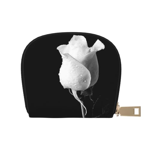 MKNAZ Rose bedrucktes Leder Kreditkartenetui Brieftasche für Männer Frauen | Kartenetui Organizer Tasche mit Reißverschluss, Monochrome Rose, Einheitsgröße, Kartenhalter von MKNAZ