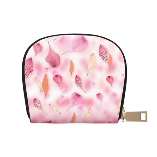 MKNAZ Rose bedrucktes Leder Kreditkartenetui Brieftasche für Männer Frauen | Kartenetui Organizer Tasche mit Reißverschluss, Rosa Blütenblätter, Einheitsgröße, Kartenhalter von MKNAZ