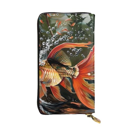 MKNAZ Safflower Flying Fish Printed Long Wallet for Men Women Leather Card Holder Purse with 12 Card Slots, Schwarz , Einheitsgröße, Modern von MKNAZ