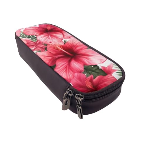 MKNAZ Schönes Hibiskusblumen-bedrucktes Leder-Federmäppchen für Mädchen und Jungen, großes Stifteetui, Schreibwaren-Tasche, Stiftebox für Studenten, Künstler, Schule, Büro, Schwarz , Einheitsgröße, von MKNAZ