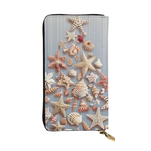 MKNAZ Seashell Weihnachten bedruckte lange Geldbörse für Männer Frauen Leder Kartenhalter Geldbörse mit 12 Kartenfächern, Schwarz , Einheitsgröße, Modern von MKNAZ