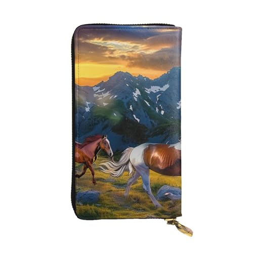 MKNAZ Shocking Running Horses Printed Long Wallet for Men Women Leather Card Holder Purse with 12 Card Slots, Schwarz , Einheitsgröße, Modern von MKNAZ