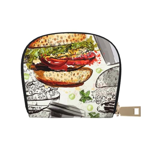 MKNAZ Spa Village of Floral Wasser Bad Salz Kerzen Bedrucktes Leder Kreditkartenetui Brieftasche für Männer Frauen | Kartenetui Organizer Tasche mit Reißverschluss, Funny Food Hamburger und Tassen, von MKNAZ