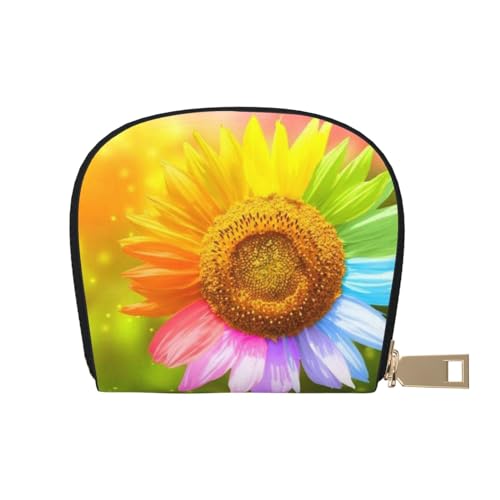 MKNAZ Spa Village of Floral Wasser Bad Salz Kerzen Bedrucktes Leder Kreditkartenetui Brieftasche für Männer Frauen | Kartenetui Organizer Tasche mit Reißverschluss, Mehrfarbige Sonnenblume, von MKNAZ