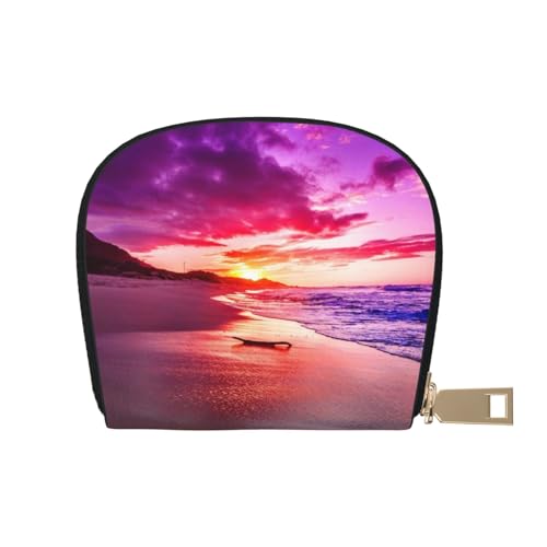 MKNAZ Spa Village of Floral Wasser Bad Salz Kerzen Bedrucktes Leder Kreditkartenetui Brieftasche für Männer Frauen | Kartenetui Organizer Tasche mit Reißverschluss, Schöner Strand Sonnenuntergang, von MKNAZ