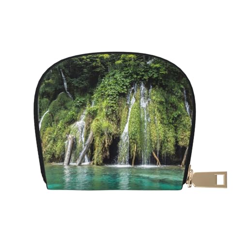 MKNAZ Spa Village of Floral Wasser Bad Salz Kerzen Bedrucktes Leder Kreditkartenetui Brieftasche für Männer Frauen | Kartenetui Organizer Tasche mit Reißverschluss, Waterfall, Einheitsgröße, von MKNAZ