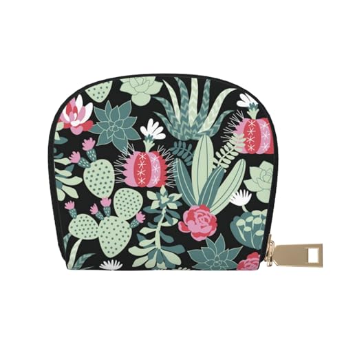 MKNAZ Spa Village of Floral Wasser Bad Salz Kerzen Bedrucktes Leder Kreditkartenetui Brieftasche für Männer Frauen | Kartenetui Organizer Tasche mit Reißverschluss, cactus, Einheitsgröße, Kartenhalter von MKNAZ