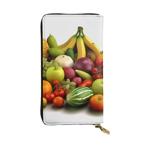 MKNAZ Variety Fresh Vegetables Fruits Printed Long Wallet for Men Women Leather Card Holder Purse with 12 Card Slots, Schwarz , Einheitsgröße, Modern von MKNAZ