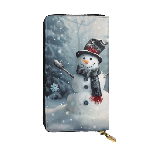 MKNAZ Weihnachten Happy Snowman 1 bedruckte lange Geldbörse für Männer Frauen Leder Kartenhalter Geldbörse mit 12 Kartenfächern, Schwarz , Einheitsgröße, Modern von MKNAZ