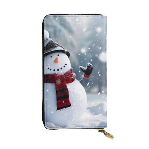 MKNAZ Weihnachten Happy Snowman bedruckte lange Geldbörse für Männer Frauen Leder Kartenhalter Geldbörse mit 12 Kartenfächern, Schwarz , Einheitsgröße, Modern von MKNAZ