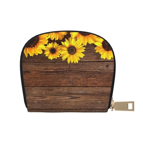 MKNAZ Weiße Tulpen Blumen bedrucktes Leder Kreditkartenetui Brieftasche für Männer Frauen | Kartenetui Organizer Tasche mit Reißverschluss, Sonnenblume auf Holzdiele, Einheitsgröße, Kartenhalter von MKNAZ