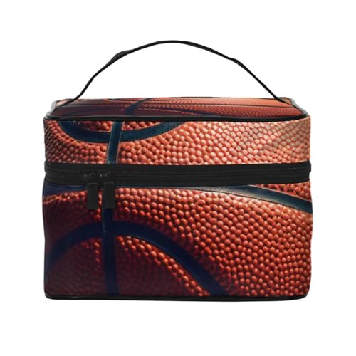 Make-up-Tasche mit Basketball-Sportdruck, Reise-Make-up-Tasche, tragbare Kosmetiktasche mit Griff für Damen und Mädchen, Schwarz , Einheitsgröße, Kosmetiktasche von MKNAZ
