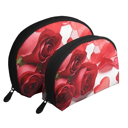 Make-up-Tasche mit Vögeln im Park an einem verschneiten Tag, tragbar, Kosmetiktasche, Kulturbeutel für Damen und Mädchen, 2 Stück, Rose und rote Blütenblätter, Einheitsgröße von MKNAZ