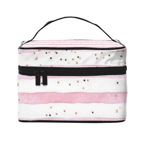 Modern Girl Kosmetiktasche für Reisen, tragbar, für Damen und Mädchen, stilvoll und geräumig, rosa streifen, Einheitsgröße von MKNAZ