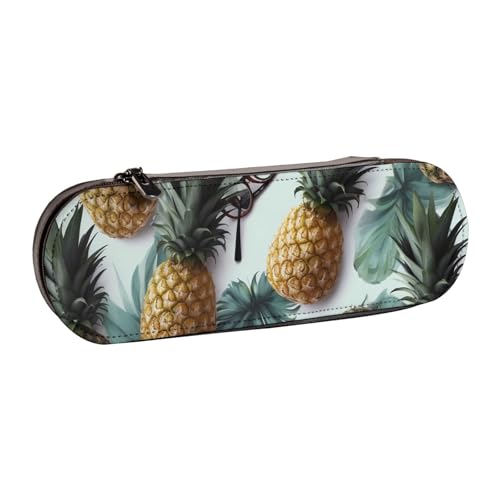 Modische Ananas-bedruckte Hartschalen-Federmäppchen aus Leder für Mädchen und Jungen, niedliches Federmäppchen, Make-up-Tasche für Reisen, Schule, Büro, Uni, Schwarz , Einheitsgröße, Schulranzen von MKNAZ