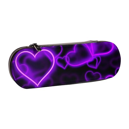 Modisches Federmäppchen aus Leder, Motiv: violette Herzen, bedruckt, für Mädchen und Jungen, niedliches Federmäppchen für Stifte, Make-up-Tasche für Reisen, Schule, Büro, Uni, Schwarz , Einheitsgröße, von MKNAZ