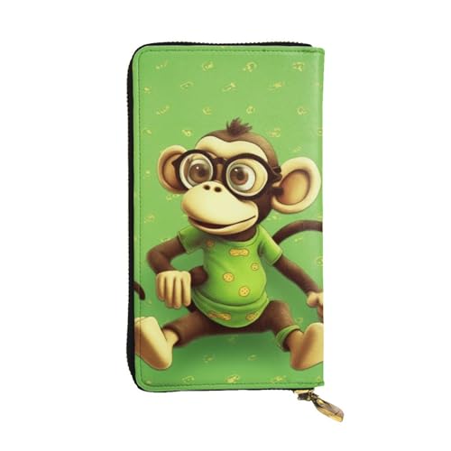 Monkey bedruckte lange Geldbörse für Männer und Frauen, Leder, Kartenhalter, Geldbörse mit 12 Kartenfächern, Schwarz , Einheitsgröße, Modern von MKNAZ