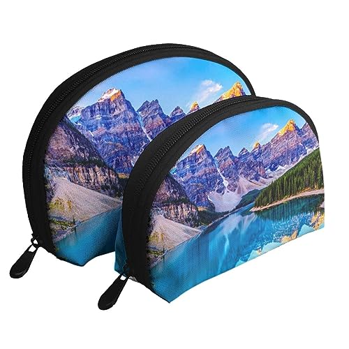 Moon Reise-Make-up-Tasche, 2 Stück, tragbare Kosmetiktasche, Kulturbeutel für Damen und Mädchen, See Mountain Landschaft, Einheitsgröße von MKNAZ