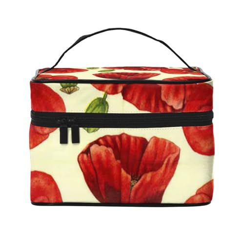 Mountain Waterfall Reise-Make-up-Tasche, tragbare Kosmetiktasche für Frauen Mädchen – stilvoll und geräumig, Red Flower, Einheitsgröße von MKNAZ