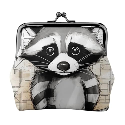 Münzbörse mit süßem Waschbär-Aufdruck, für Damen und Mädchen, Mini-Geldbörse mit Kussverschluss, niedliches Leder, Schwarz , Einheitsgröße, Münztasche von MKNAZ