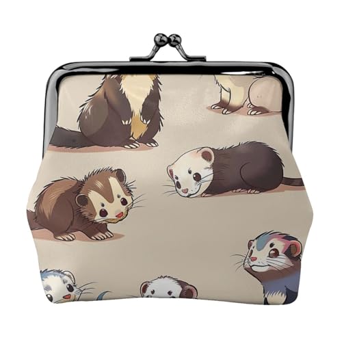 Münzgeldbörse für Damen und Mädchen, Motiv: Haariges Frettchen, Mini-Geldbörse mit Kussverschluss, niedliches Leder, Schwarz , Einheitsgröße, Münztasche von MKNAZ