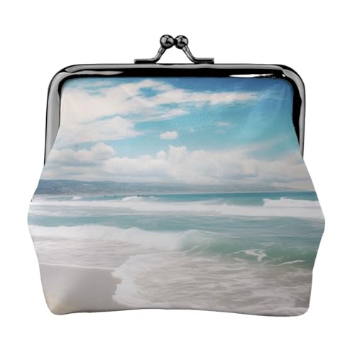 Münzgeldbörse mit Meeresstrand-Aufdruck, für Damen und Mädchen, Mini-Geldbörse mit Kussverschluss, niedliche Geldbörse aus Leder, Schwarz , Einheitsgröße, Münztasche von MKNAZ