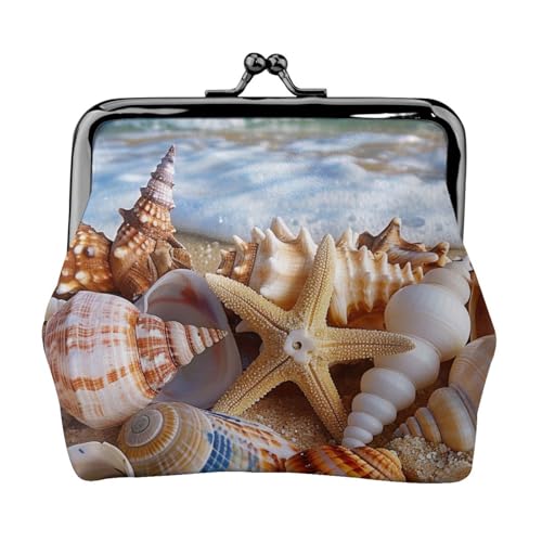 Münzgeldbörse mit Muscheln am Strand, für Damen und Mädchen, Mini-Geldbörse mit Kussverschluss, niedliche Geldbörse aus Leder, Schwarz , Einheitsgröße, Münztasche von MKNAZ